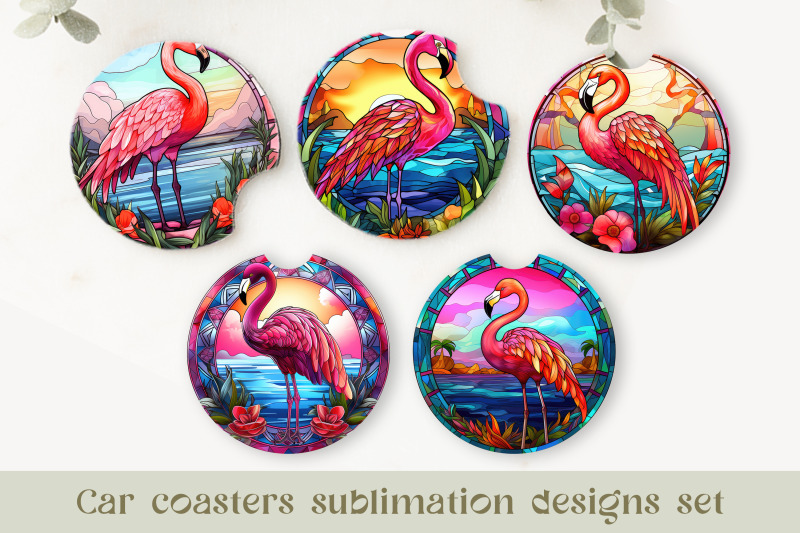 flamingo-coaster-bundle-stained-glass-coaster-sublimation-png