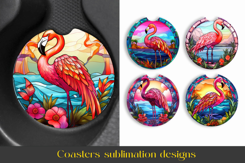 flamingo-coaster-bundle-stained-glass-coaster-sublimation-png