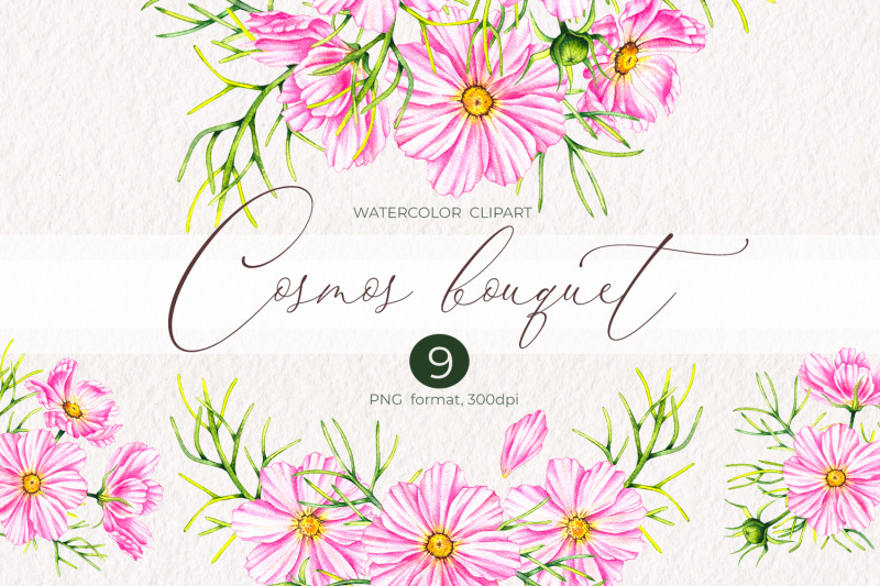 watercolor-cosmos-flowers-bouquets-clipart-png