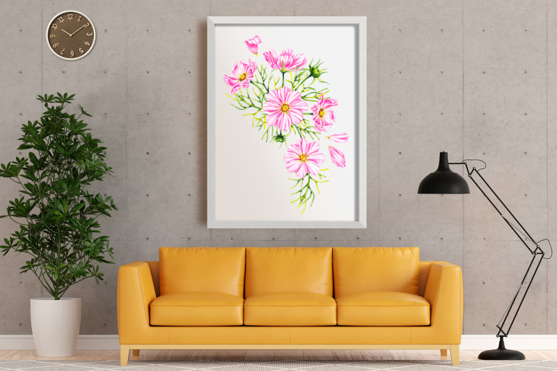 watercolor-cosmos-flowers-bouquets-clipart-png