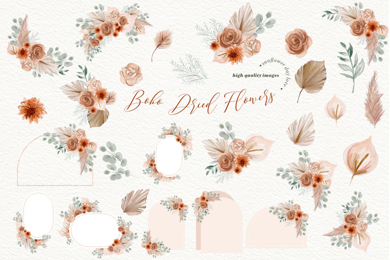 modern-boho-dried-floral-pampas-grass-clipart