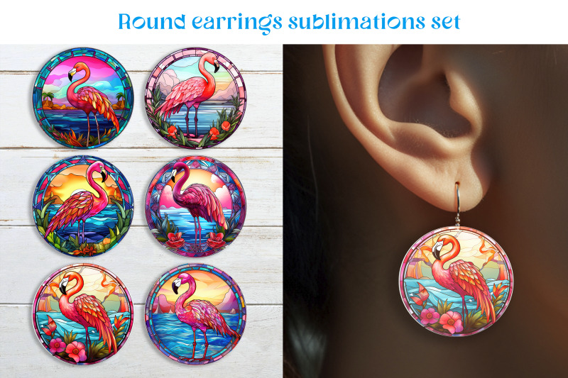 flamingo-round-earrings-sublimation-stained-glass-earring-template