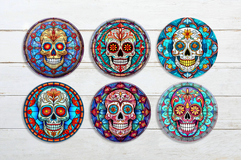 skull-round-earrings-sublimation-stained-glass-earring-template