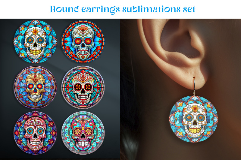 skull-round-earrings-sublimation-stained-glass-earring-template