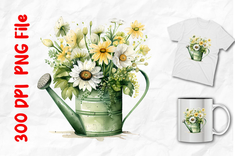 vintage-daisies-green-watering-can