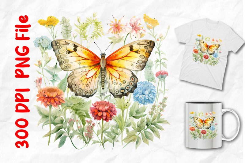 retro-vintag-butterfly-wild-flowers