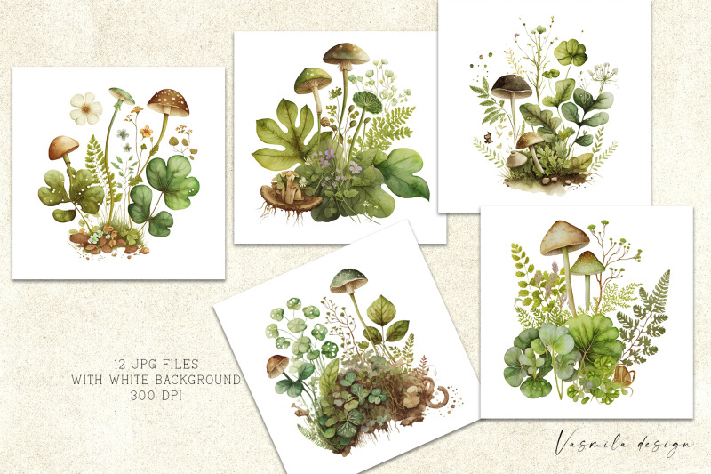 watercolor-plants-and-mushrooms