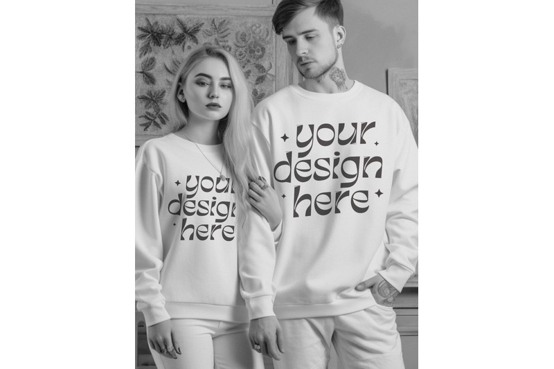 couple-gildan-18000-white-gildan-18000-white-sweatshirt-crewneck-whi