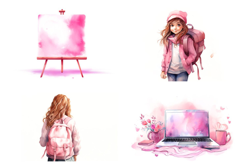 all-pink-back-to-school-watercolor