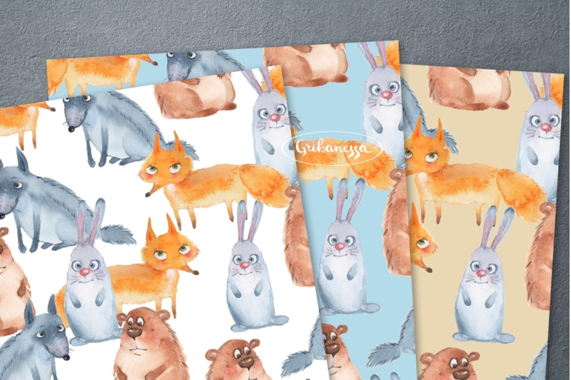 forest-animals-watercolor-seamless-patterns