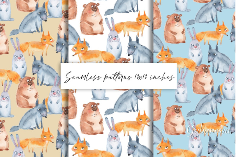 forest-animals-watercolor-seamless-patterns