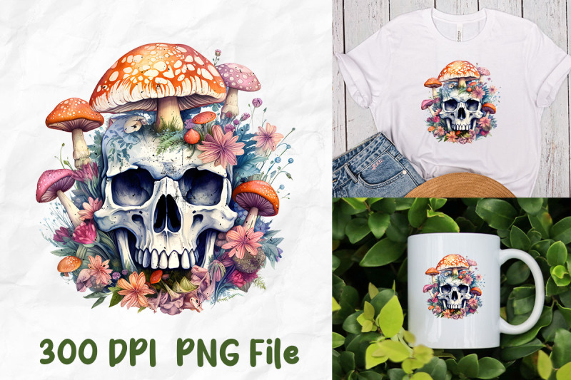 hippie-skull-mushrooms-wild-flowers