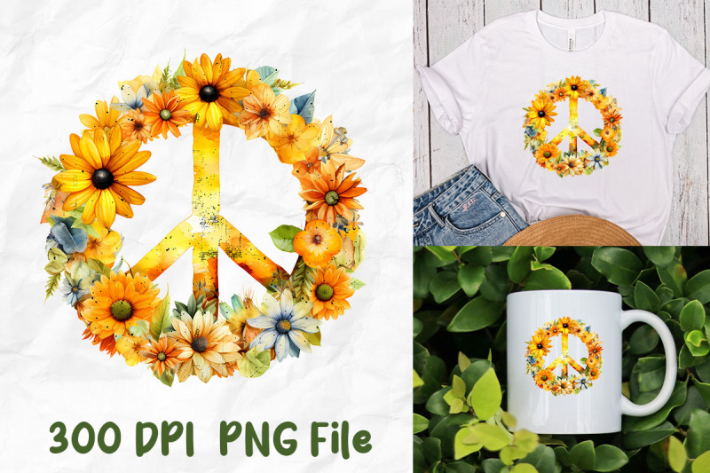 yellow-hippie-peace-sign-sunflowers