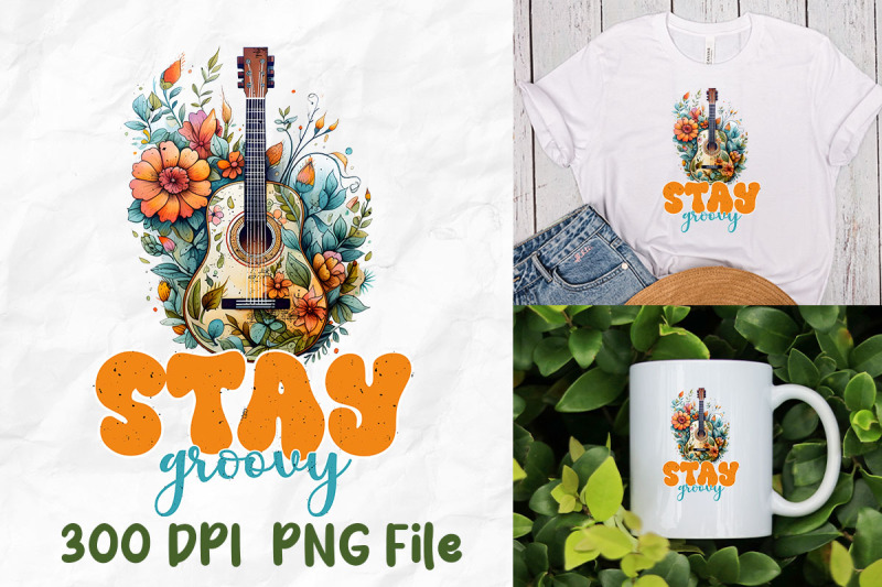 stay-groovy-guitar-hippie-flower-pattern