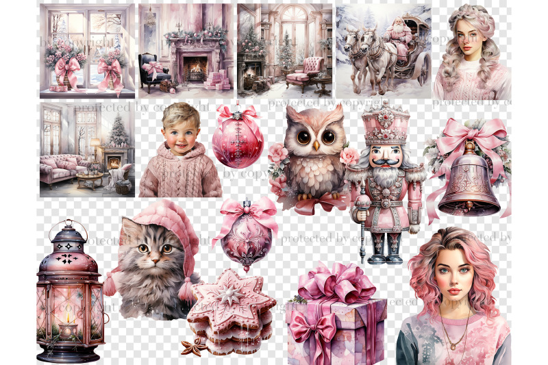 pink-christmas-clipart-set-fashion-girl-illustration-png