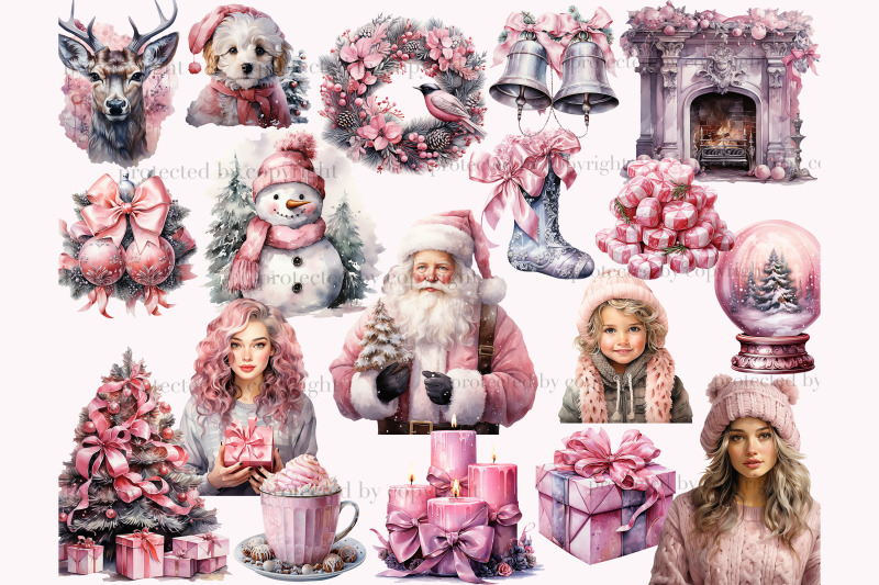 pink-christmas-clipart-set-fashion-girl-illustration-png