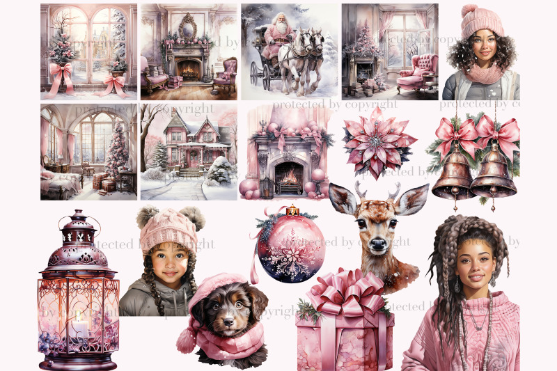 pink-christmas-png-bundle-black-woman-clipart