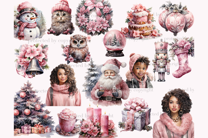 pink-christmas-png-bundle-black-woman-clipart