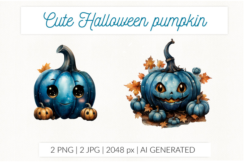 cute-halloween-blue-pumpkin-watercolor-clip-art-ai