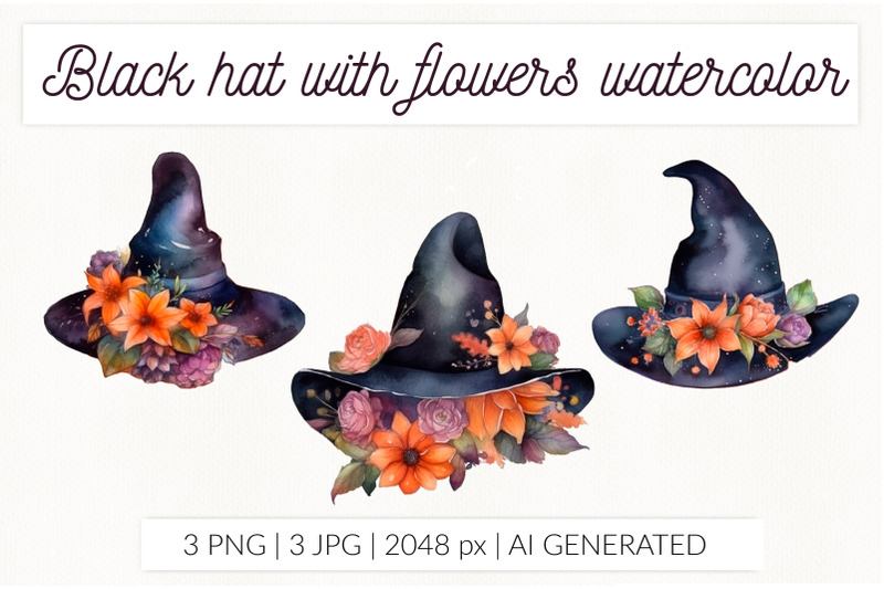black-hat-with-flowers-watercolor-clip-art