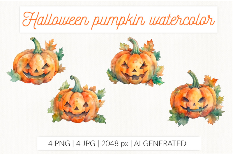 halloween-orange-pumpkin-watercolor-clip-art-ai-generative