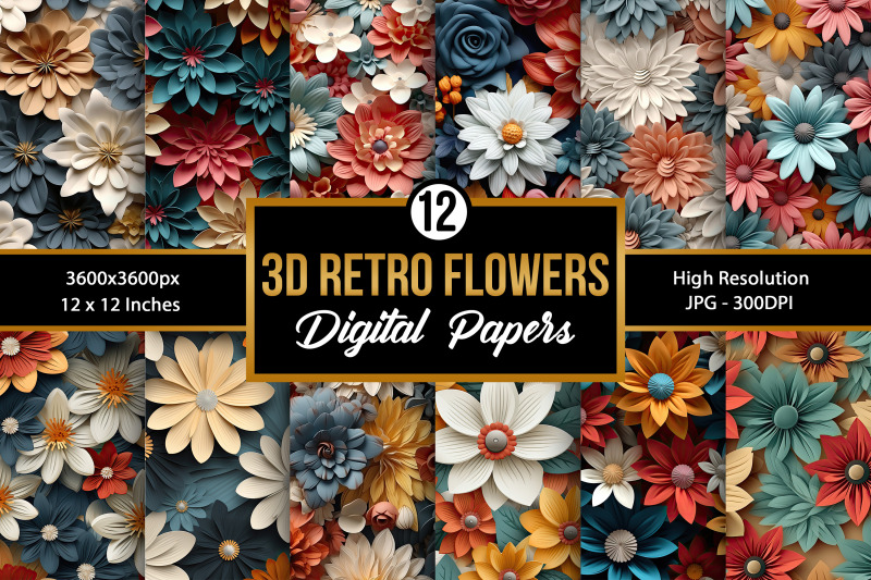 3d-retro-flowers-digital-papers-backgrounds