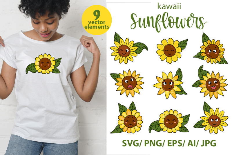 sunflowers-kawaii-svg