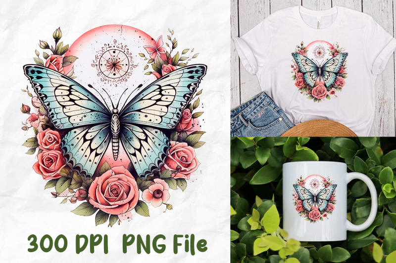 retro-hippie-butterfly-and-pink-roses