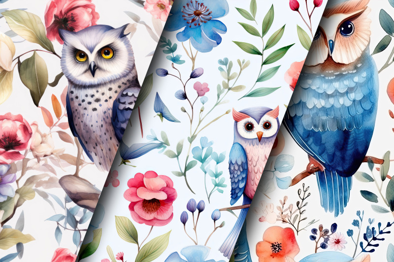 watercolor-floral-owl-seamless-pattern-digital-papers