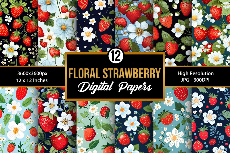 floral-strawberry-seamless-pattern-digital-papers