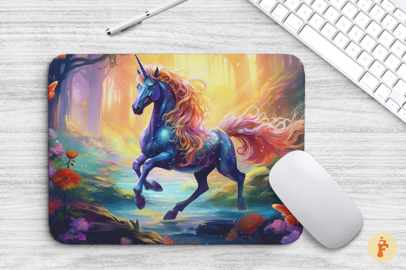 fantasy-unicorn-in-forest-mouse-pad