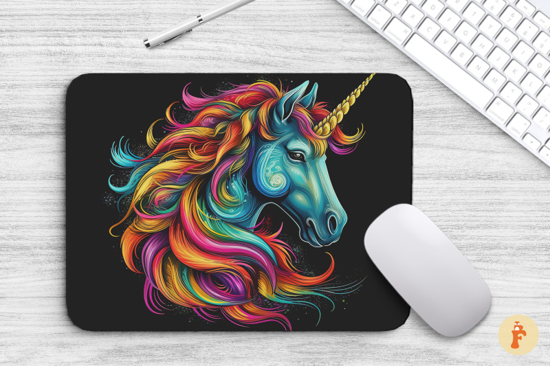 rainbow-colored-unicorn-head-mouse-pad