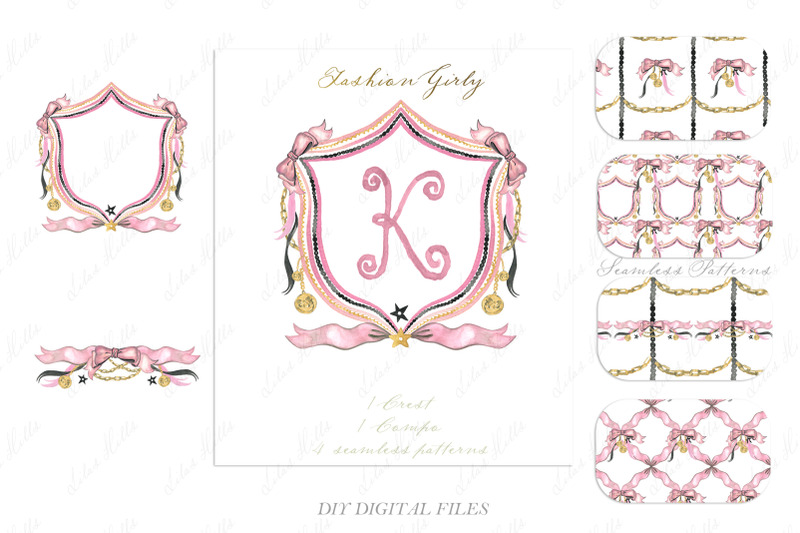 fashion-girl-wedding-family-crest-diy-digital-papers-watercolor-clipar