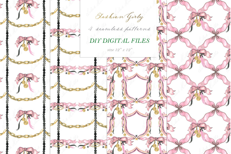 fashion-girl-wedding-family-crest-diy-digital-papers-watercolor-clipar