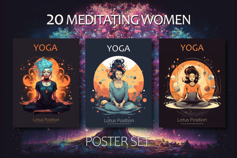 20-meditating-women-poster-set