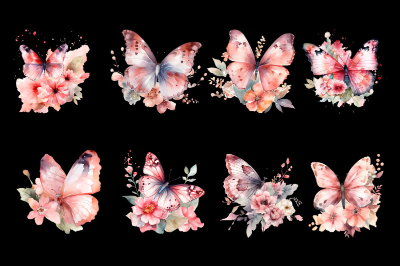 pinc-watercolor-butterflies-for-sublimation-flower-png