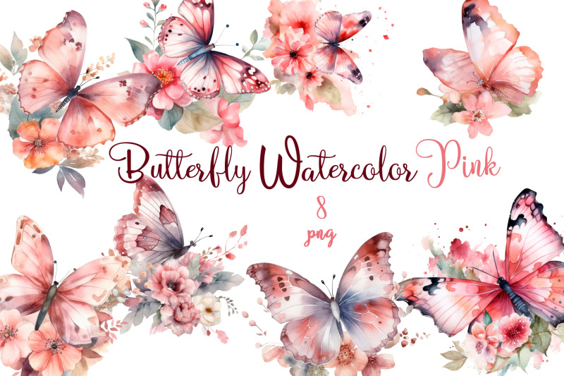 pinc-watercolor-butterflies-for-sublimation-flower-png