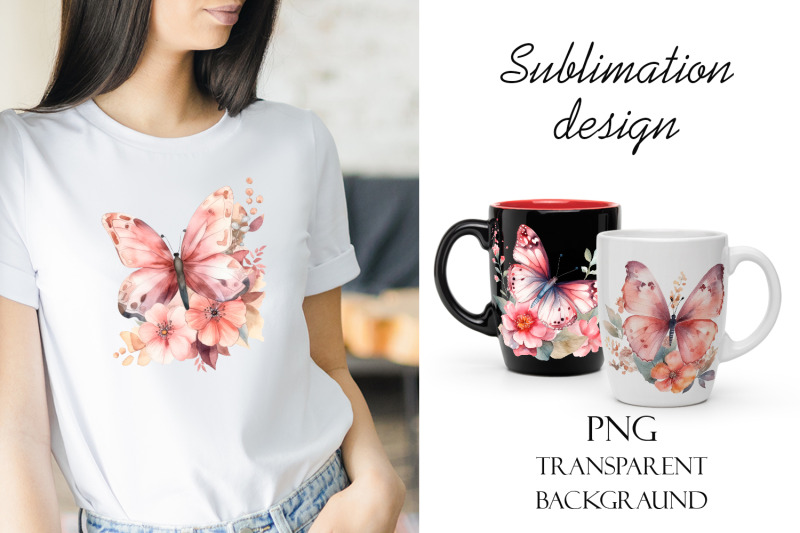 pinc-watercolor-butterflies-for-sublimation-flower-png