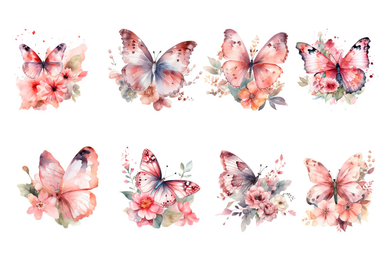 pinc-watercolor-butterflies-for-sublimation-flower-png