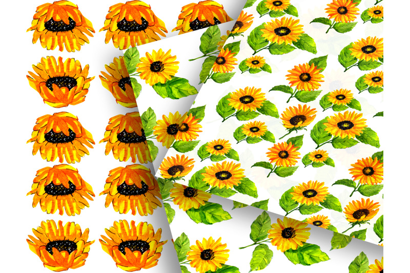 watercolor-sunflowers-pattern-collection