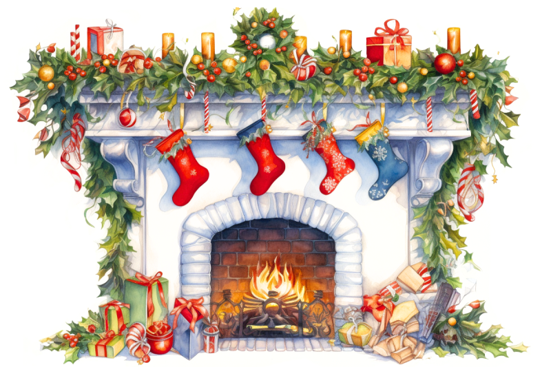 christmas-watercolor-fireplace