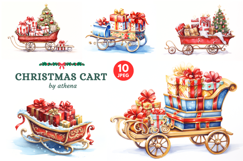 christmas-watercolor-presents-in-carts