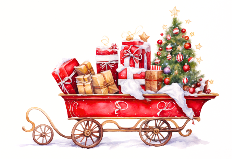 christmas-watercolor-presents-in-carts