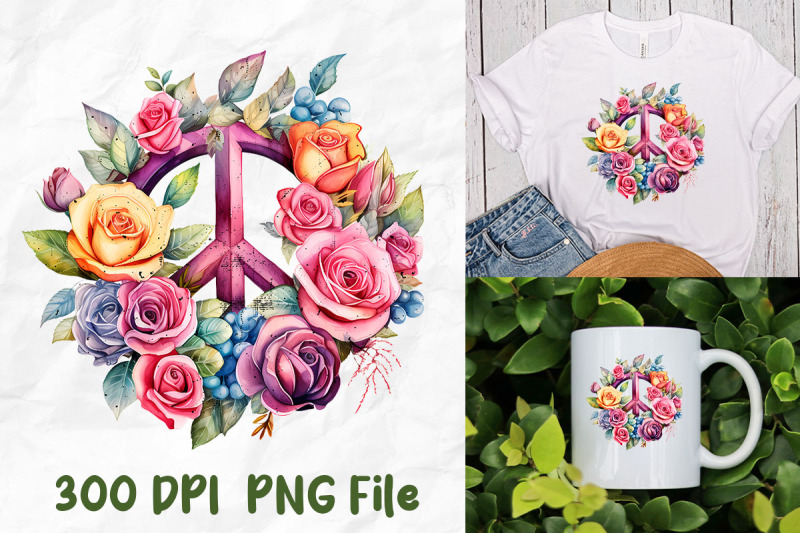 hippie-peace-sign-pink-roses-flowers