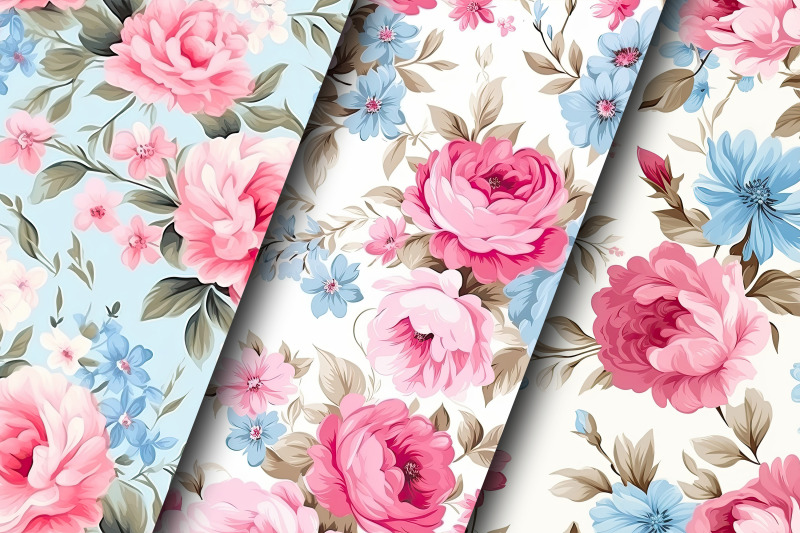 pink-blue-shabby-chic-flowers-seamless-patterns