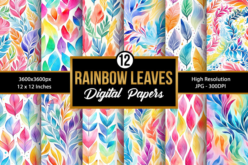 watercolor-rainbow-leaves-seamless-patterns