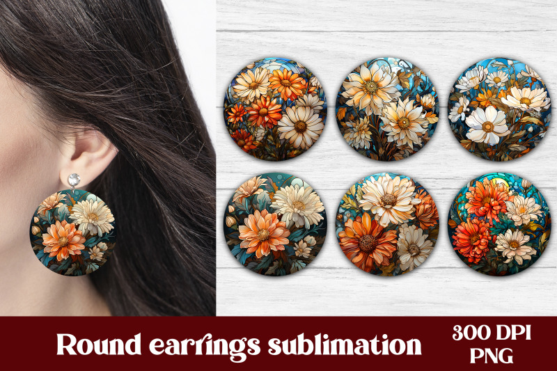flower-round-earring-sublimation-stained-glass-earring