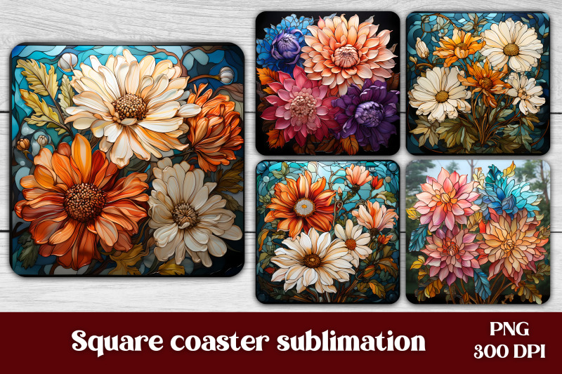 flower-square-coaster-sublimation-stained-glass-coaster