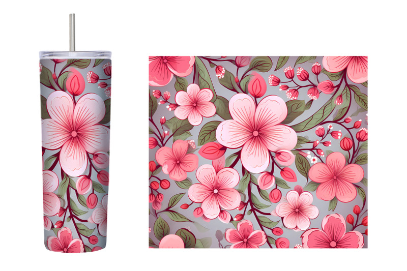 flowers-tumbler-sublimation-pink-flowers-tumbler-wrap