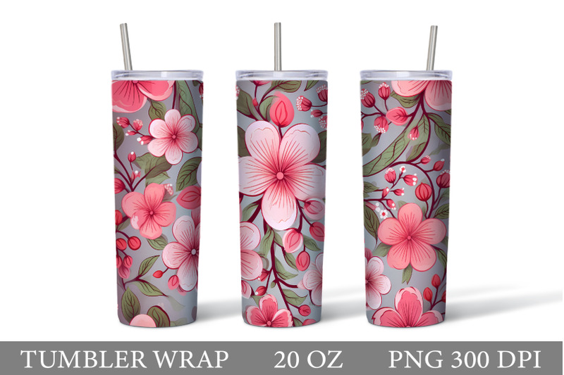 flowers-tumbler-sublimation-pink-flowers-tumbler-wrap